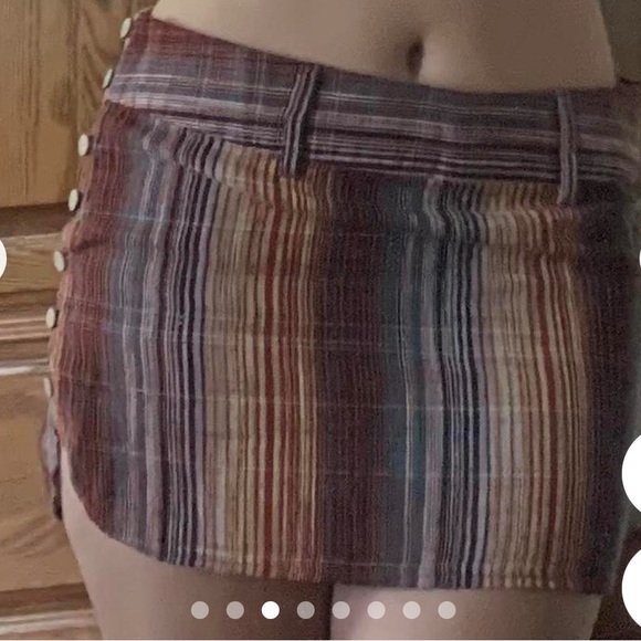 FREE PEOPLE Boho Mini Skirt Plaid Earth Tone w/ Belt Hippie Coastal Ethnic Beach - Picture 6 of 9